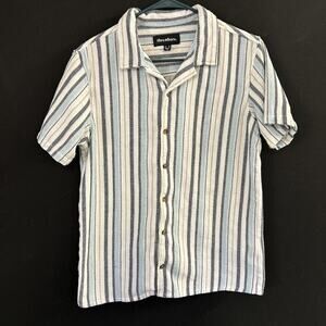 Threadbare Women's Short Sleeve Button Down Shirt M Woven Knit Cotton Blend Blue